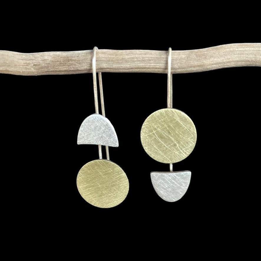 Lessons in Geometry. Same, same but different. Our fabulous geometric earrings with a twist. Sterling silver and brass.