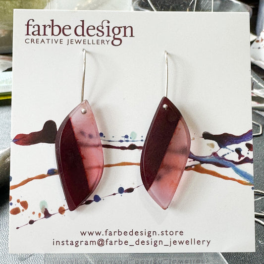 Swinging Sisters: pink and deep red contrast resin drop earrings