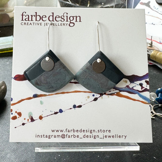 Swinging sisters: contemporary blue black and smokey grey dangle earrings