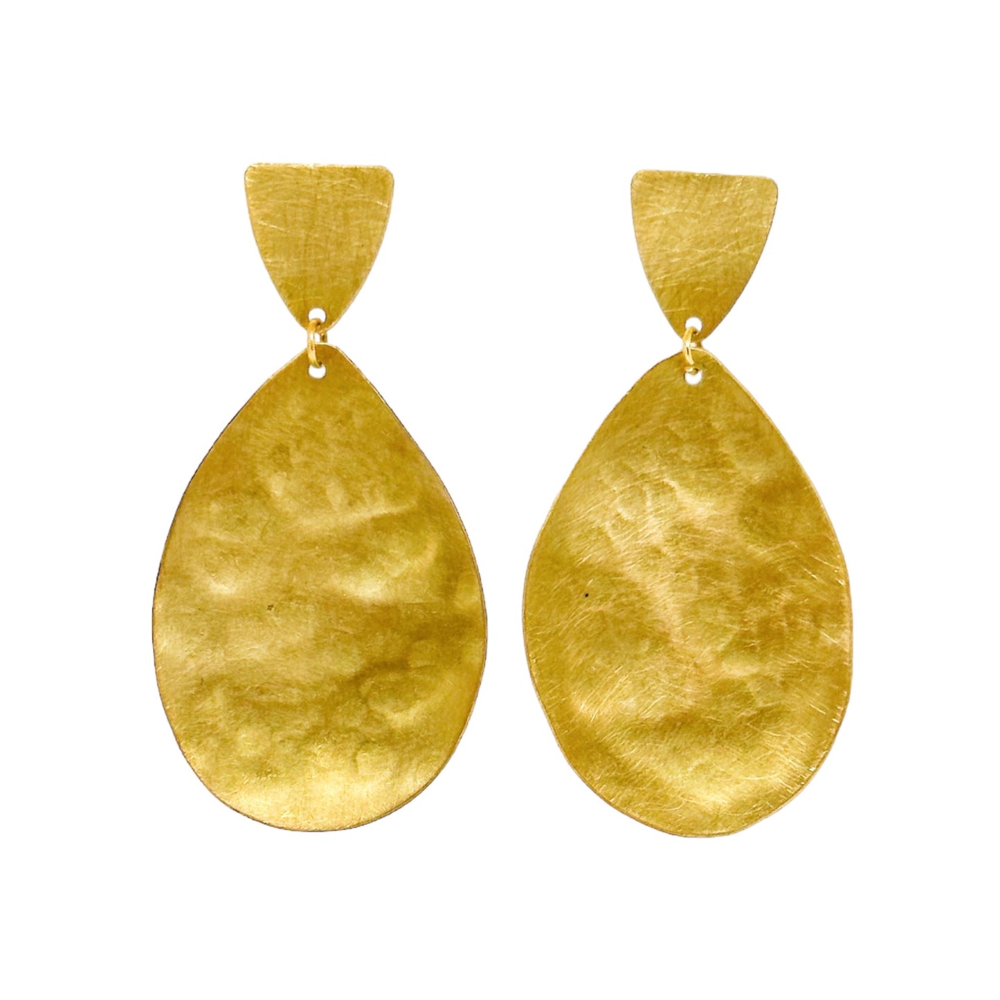 Wanderers: beaten brass tear drop dangles with contemporary triangle stud fixtures