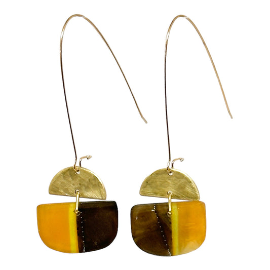 Wild things: umber and amber bio resin half moon with beaten brass