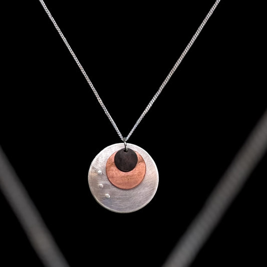 Wanderer pendant: sterling silver pendant, copper disc with sterling silver chain