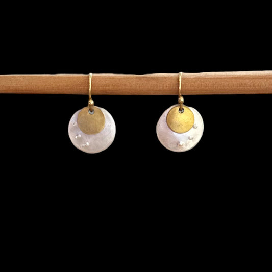 Petites: sterling silver discs with brushed brass accent