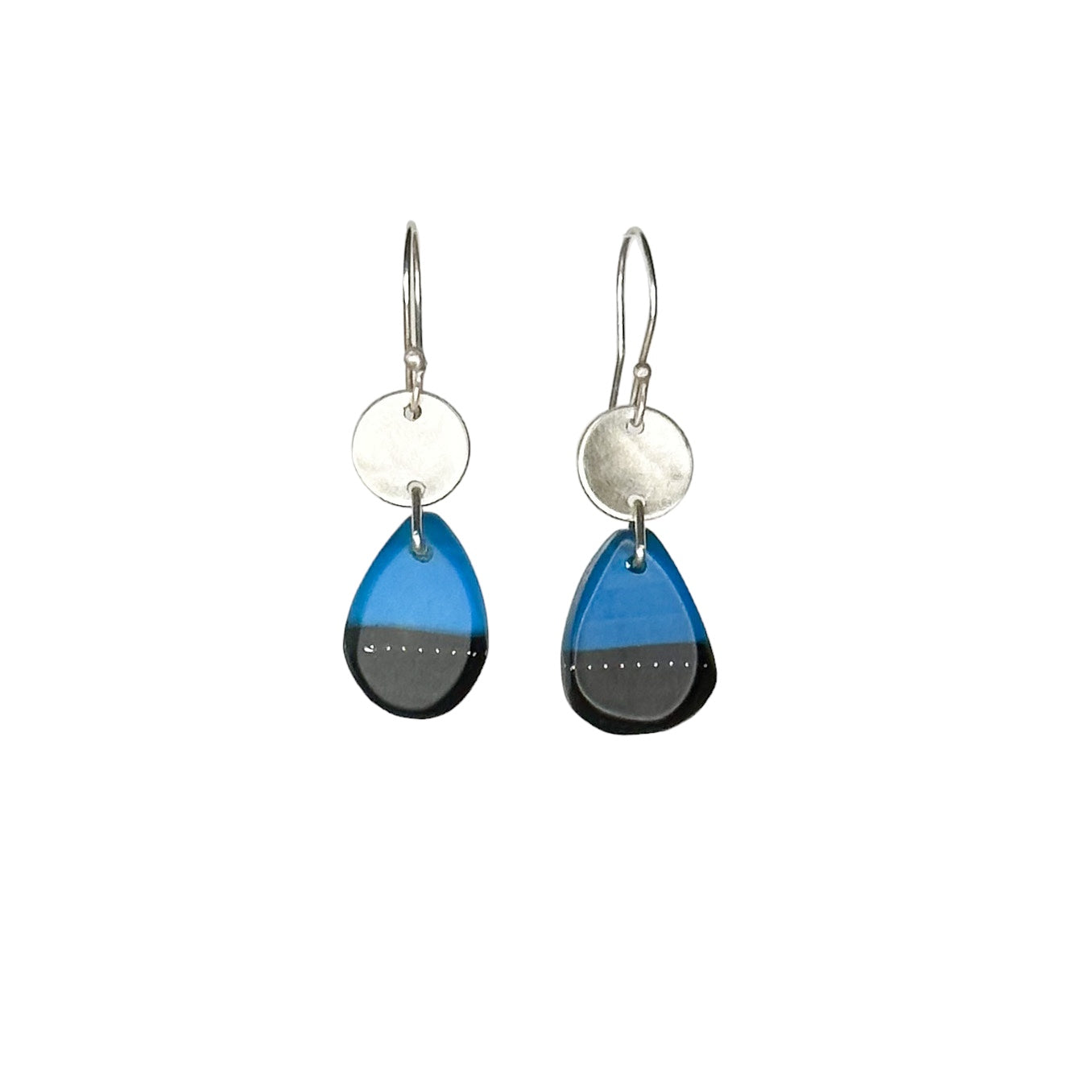 Midnight muse: cobalt and blue black teardrop bio-resin with silver discs