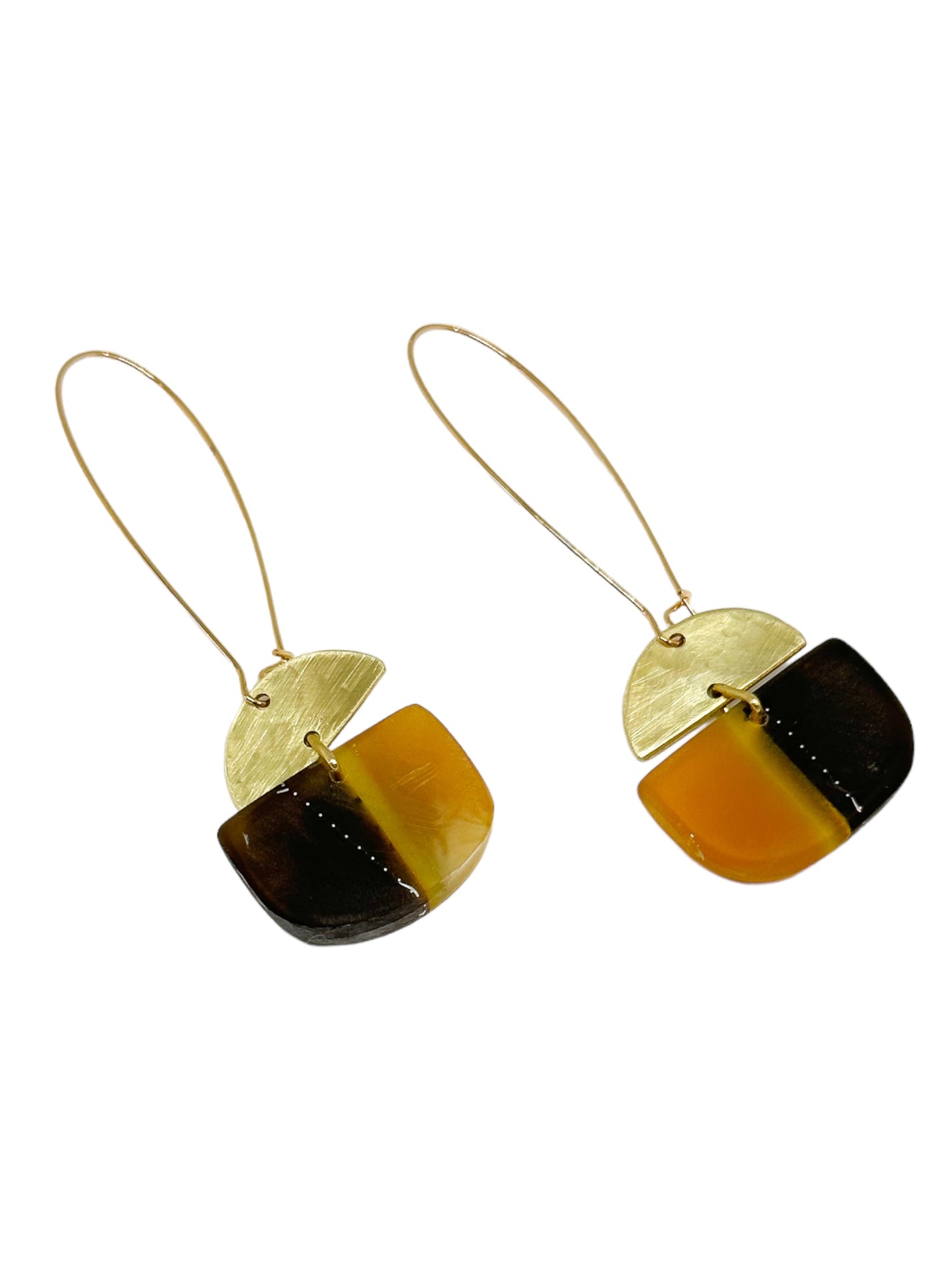 Wild things: umber and amber bio resin half moon with beaten brass